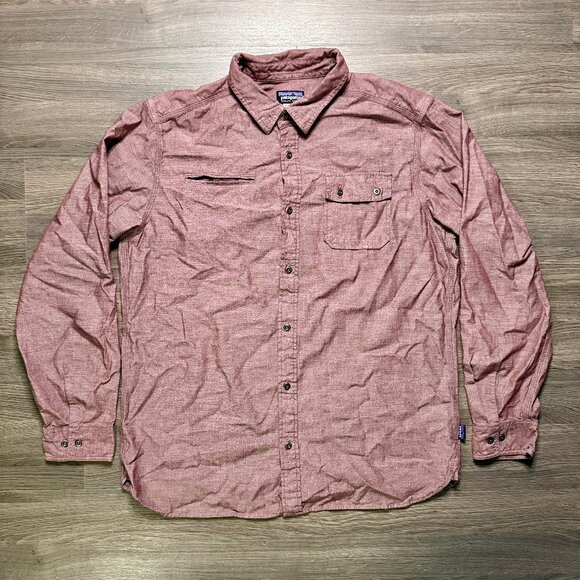 Patagonia Men's Long-Sleeved Lightweight Chambray Shirt - Red - Picture 1 of 6